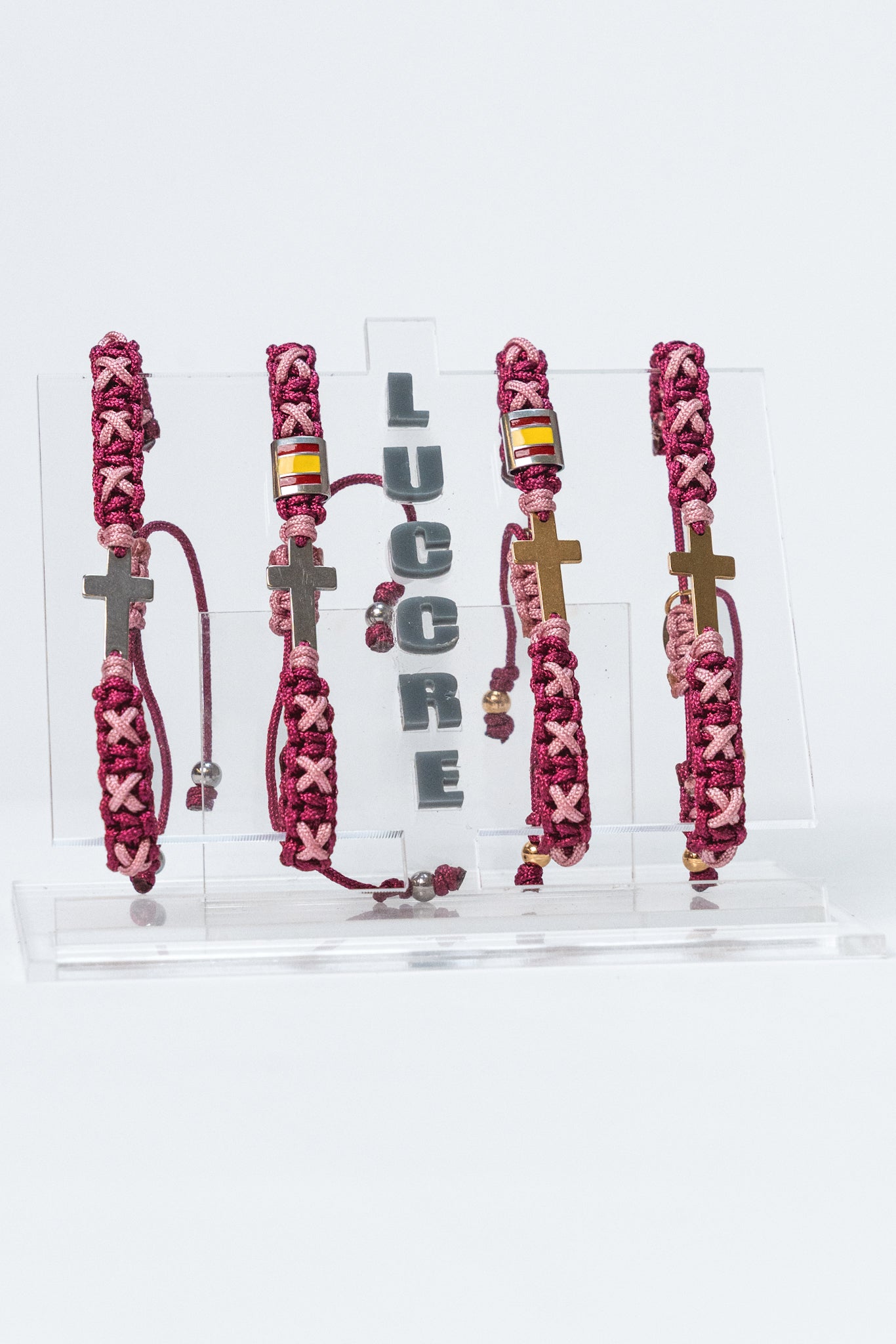 Pulsera cruz buganvilla y rosa palo