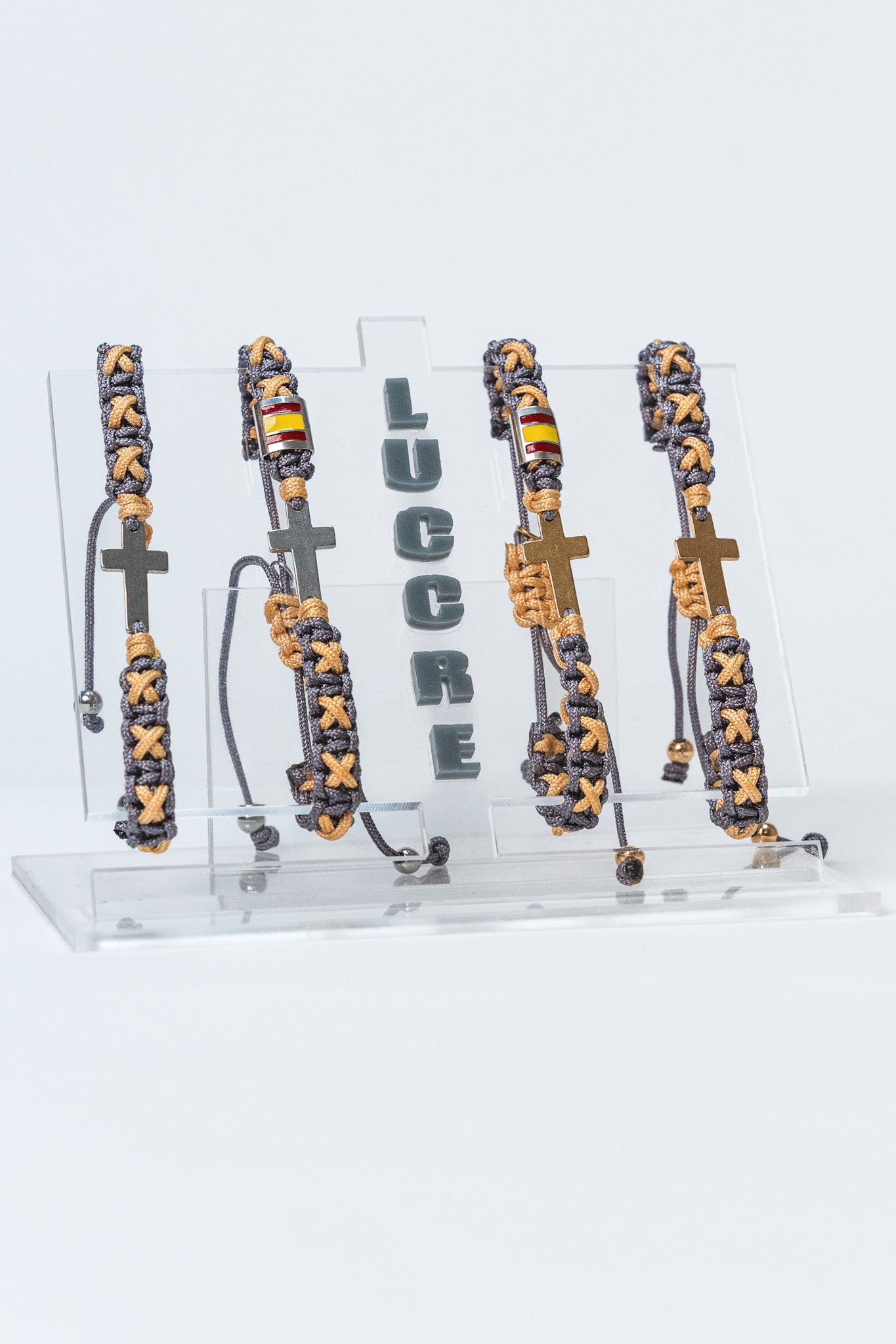 Pulsera cruz gris y amarillo vintage